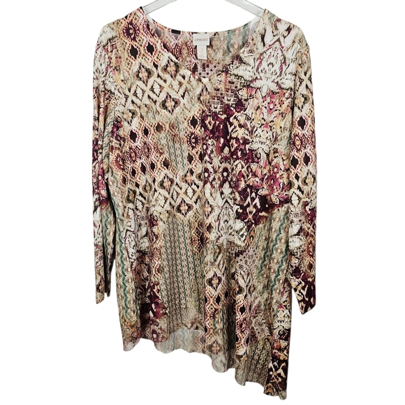 Chico's V-Neck Printed Asymmetrical Top NWT - Picture 1 of 9